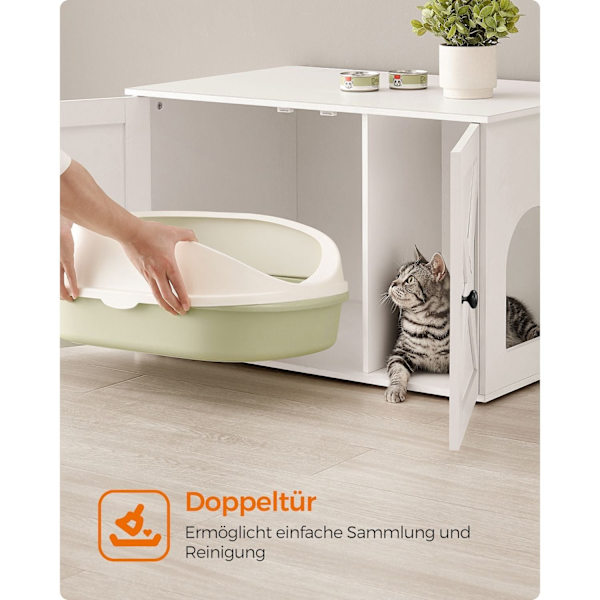 Rootz White Cat kattebakke - Kitty Toilet - Træspånplade - MDF - Stor opbevaring - Nem montering - 80cm x 53cm x 50cm