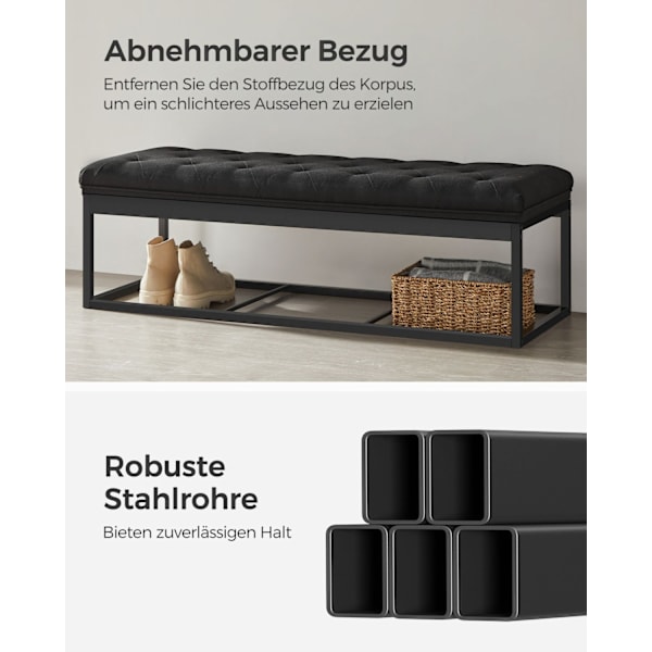 Rootz Ottoman Opbevaringsskammel - Opbevaringsbænk - Polstret bænk - MDF-konstruktion - 40 cm x 110 cm x 40 cm - Blæk sort