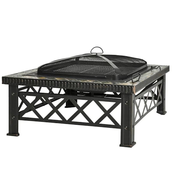 Rootz 3-in-1 Fire Pit - Fire Pit with Spark Guard - Grill Grate - Ice Bucket - Garden - BBQ - Black 76 x 76 x 47 cm