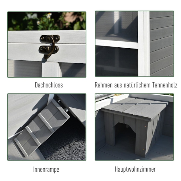 Rootz Rabbit Hutch kaksikerroksinen - harmaa - kuusipuu, lasi, vatsa - 36,02 cm x 20,98 cm x 28,74 cm