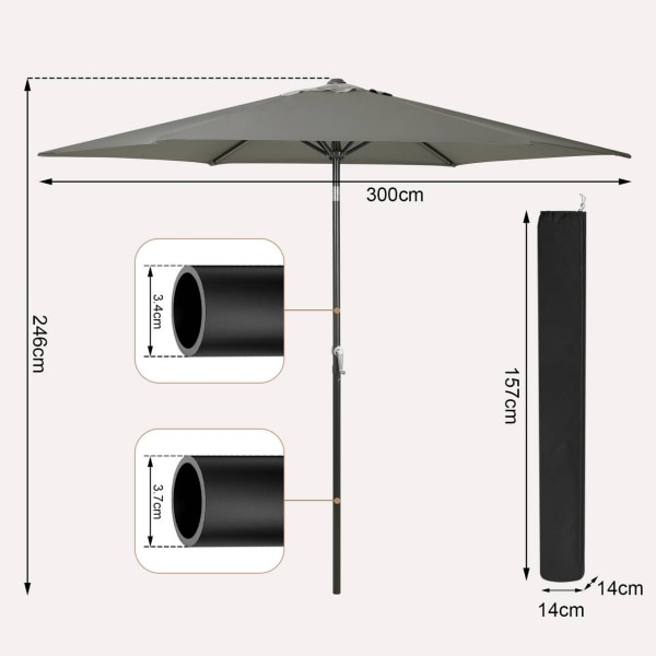 Rootz Premium Outdoor Parasol - Haveparaply - Solsejl - UV-beskyttelse - Vandtæt - Justerbar - Ø 270 x 236 cm