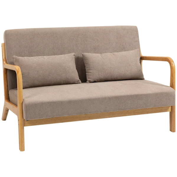 Rootz 2 pers. sofa - 2 pers. - Lille sofa - Retro design - 2 hynder - Gummitræ - Brun + Natur - 122L x 71W x 76H cm