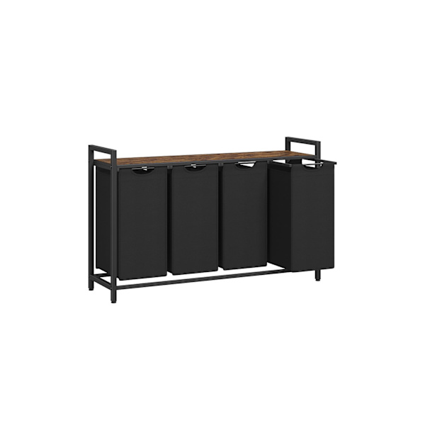 Rootz Vintage brun-sort vasketøjskurvesæt - Opbevaringsspande - Stålramme - Oxford stofposer - Robuste reoler - 116 cm x 33 cm x 72 cm