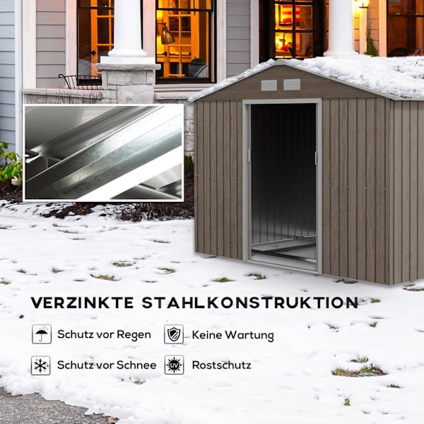 Rootz Tool Shed - Bike Shed - Haveopbevaring - Vejrbestandigt metal - 2,7 m x 1,9 m x 1,9 m - Robust galvaniseret stålkonstruktion