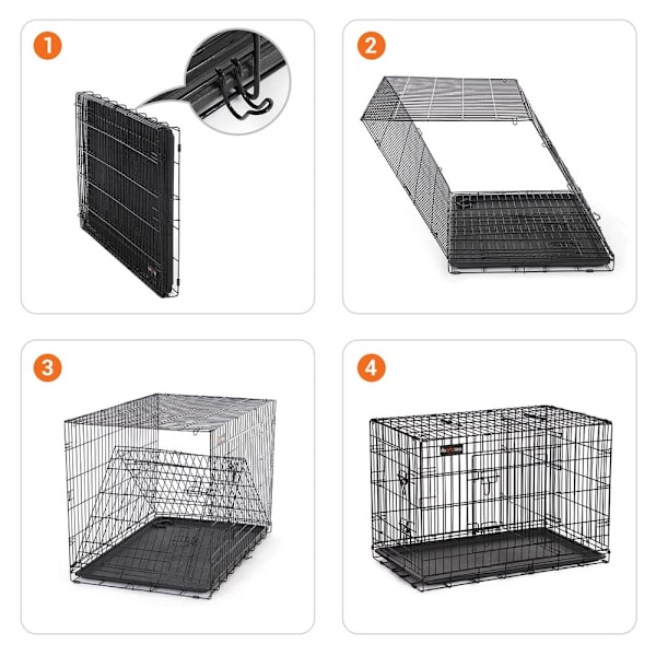 Rootz hundbur med 2 dörrar - Tvådörrars hundgård - Hopfällbar hundbur - Mångsidig - Robust hundbur - Järntråd - Svart - 122 x 74,5 x 80,5 cm (L x B x