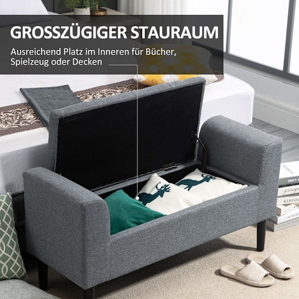 Rootz -bænk med opbevaring - polstret bænk - linned - rigelig opbevaringsplads - 116 x 44 x 58 cm - Grå