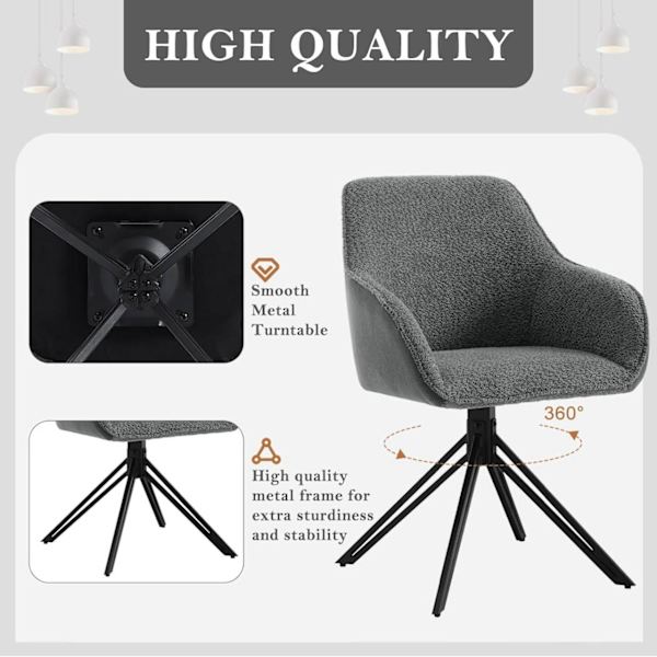 Rootz Swivel Dining Chair - Modern Stol - Bekväm fåtölj - Boucle Tyg - 58cm x 82cm x 53,5cm