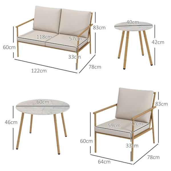 Rootz 5-delt havemøbelsæt - Udendørs siddepladser - Terrassesæt - Kompromisløs stabilitet - Naturlig æstetik - Elegant marmorlook - To-personers sofa: