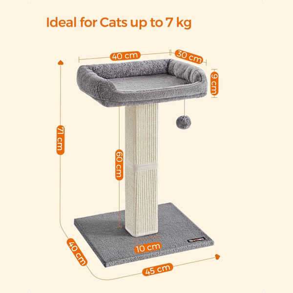 Rootz Cat-skrapstolpe - Cat Tree - Cat Climbing Tower - Hållbara material - Bred plattform - Lätt att rengöra - Stabil bas - 45cm x 40cm x 71cm