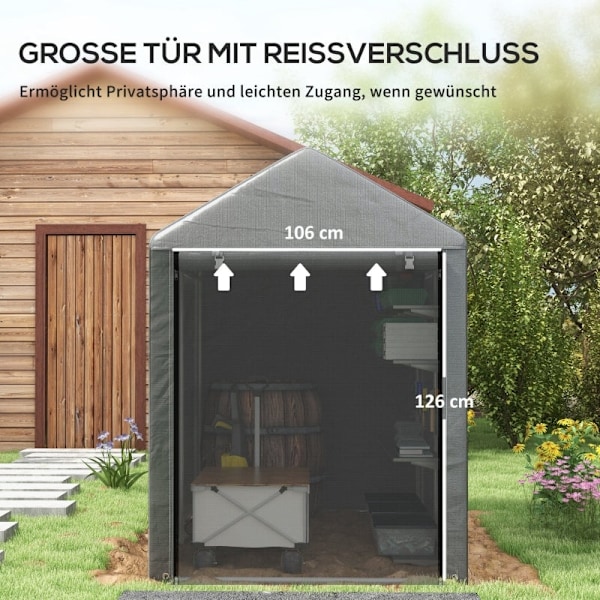 Rootz Værktøjsskur - Udendørs opbevaring - Cykelskur - Motorcykelgarage - UV-resistent presenning - Galvaniseret stål - 120 cm x 179 cm x 165 cm