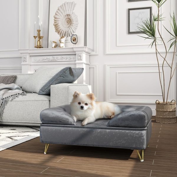 Rootz Pet Sofa liggestol - Hundeseng - Polstret pude - Fløjlsbetræk - Aftagelig vaskbar - Træramme - 76 cm x 53,5 cm x 34 cm