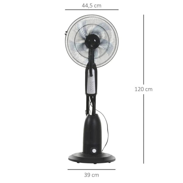 Rootz Stand Fan - Water-cooled Stand Fan - Pedestal Fan - Fan With Mist Function - Fog Function - Metal + Silver - Black