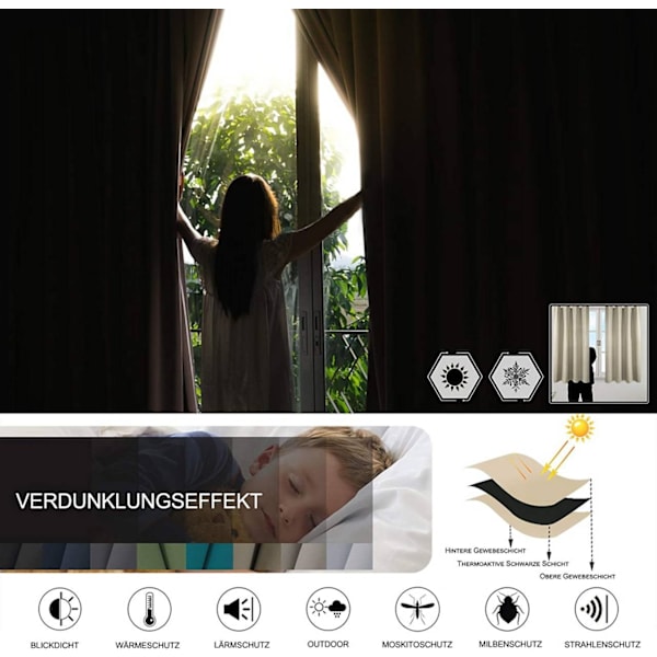 Rootz Premium mörkläggningsgardiner - Mörkläggningsgardiner - Värmeisolerade paneler - Bullerreducering - Energisparande - 135 cm x 245 cm