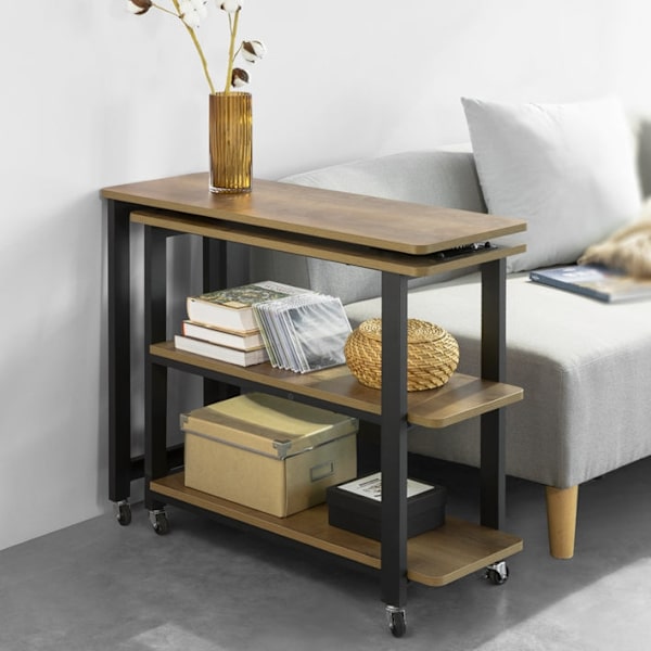 Rootz L-format sidobord - Soffbord - Hörnskrivbord - Industriell design - Flexibel och mobil med låsbara hjul - Metallram av hög kvalitet - 133cm x 69