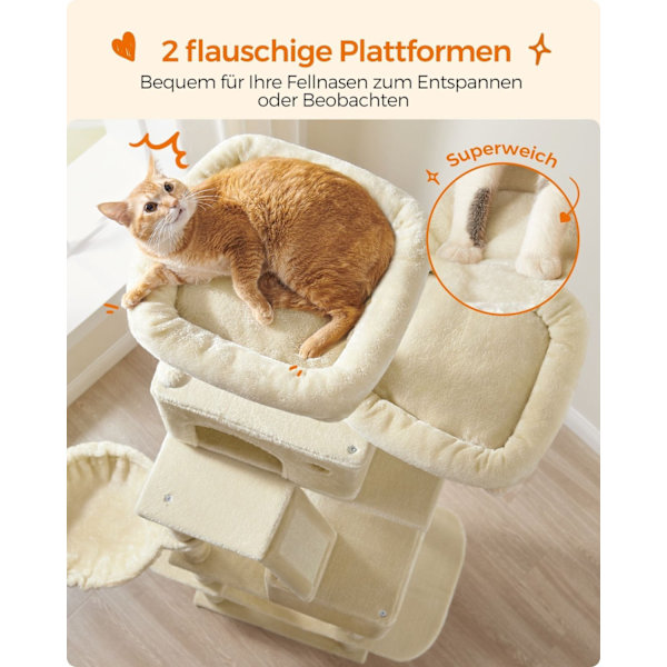 Rootz Beige Cat Tree Tower - Skrapstolpe - Klätterställning - Spånskiva Plysch Sisal - 60 cm x 50 cm x 206 cm - Robust design