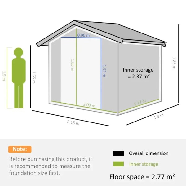 Rootz Trädgårdsbod - Redskapsskjul - Förvaringsskjul i metall med skjutdörrar - Utomhusförrådsbod med fundamentventilation - Kolgrå - 2,13 x 1,30 x 1,