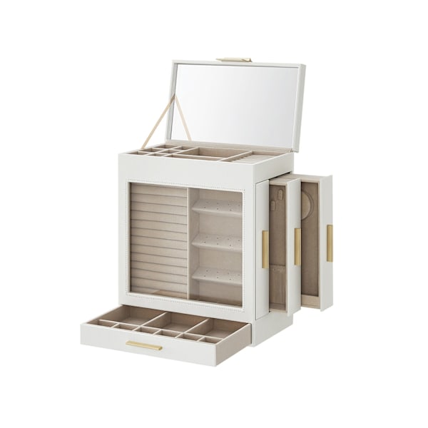 Rootz smykkeskrin - Opbevaringsetui - Fløjlsforet - Elegant design - MDF og glaskonstruktion - 15,5 cm x 26,1 cm x 32 cm