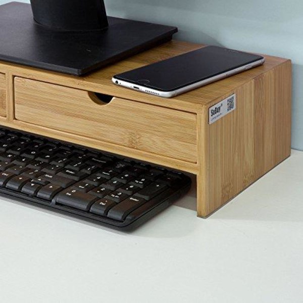 Rootz Bamboo Monitor Stand Computer Screen- Monitor Stand Monitor Riser Desk Organizer med 2 skuffer