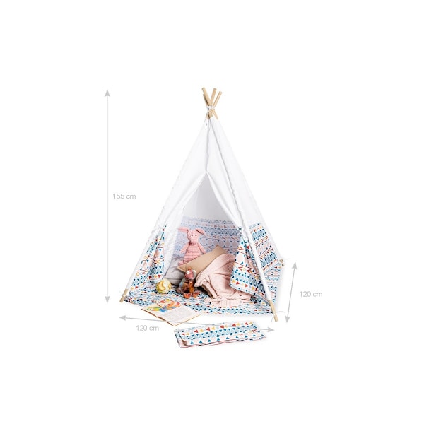 Rootz Kids Tipi Naira -teltta - Leikkimökki sisätiloissa - Lasten t-paita - Ikkunalla - Polyesteri & Puu - 120cm x 120cm x 155cm
