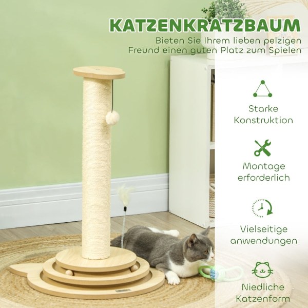 Rootz Cat-kradsestolpe indendørs - Kattetræ-legesæt - Sisal-skrabe - To-trins roterende spil - Robust MDF-konstruktion - 45 cm x 45 cm x 69 cm