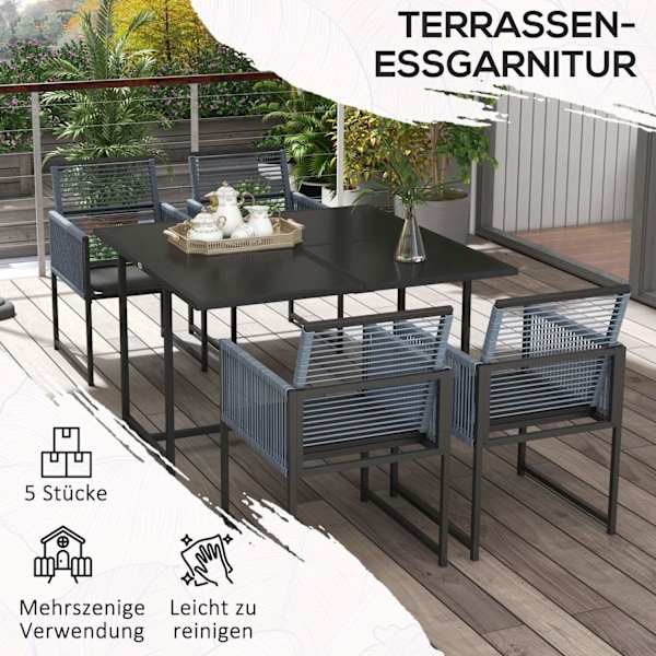 Rootz 5 -osainen puutarhahuonekalusarja - puutarhaistuinryhmä - ulkoilma -ryhmä - säänkestävä - 120 cm x 120cm x 72 cm - 4 tuolia ja pöytä