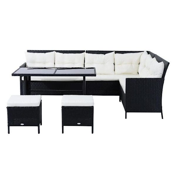 Rootz Soffset - Dubbelsoffa - Hörnsoffa - Trädgårdsmöbelset - 18 delar - Pallar - Svart/Vit - 110,5cm X 62cm X 82cm