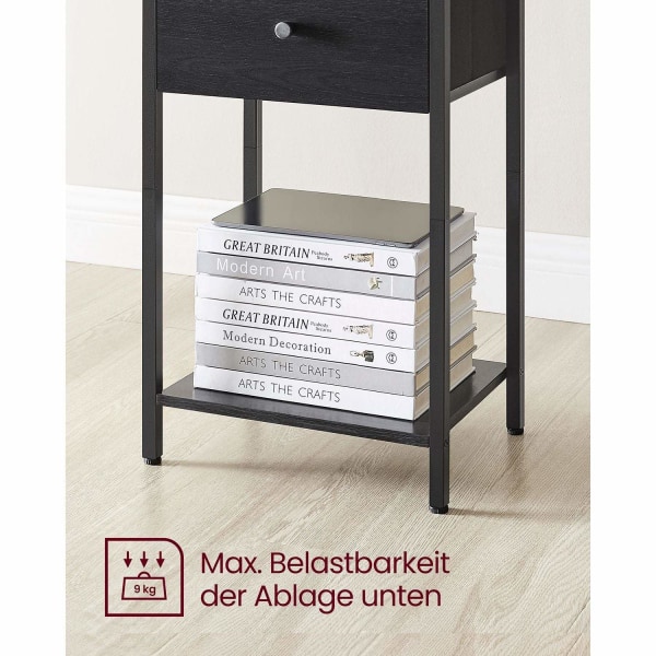 Rootz Sengebord - Natbord - Endebord - Spånplade stål ikke-vævet stof - 28cm x 38cm x 61cm - Sort - Letvægts - Robust konstruktion - Nem montering