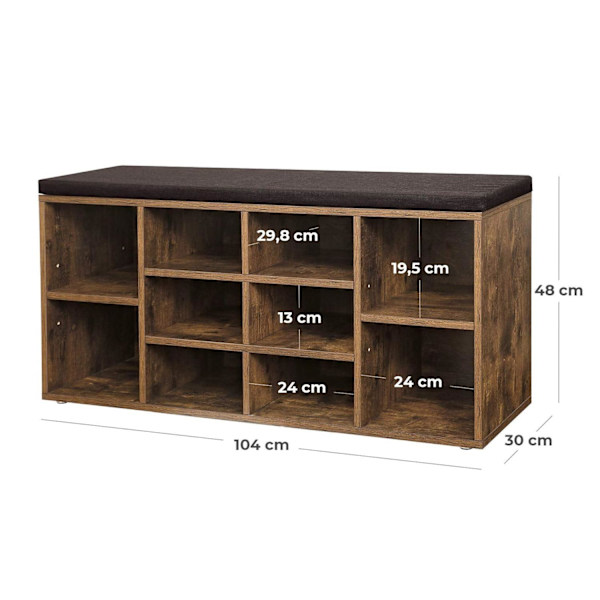 Rootz skostativ - 10 par sko - Skoskab - Bænk - 104 x 30 x 48 cm