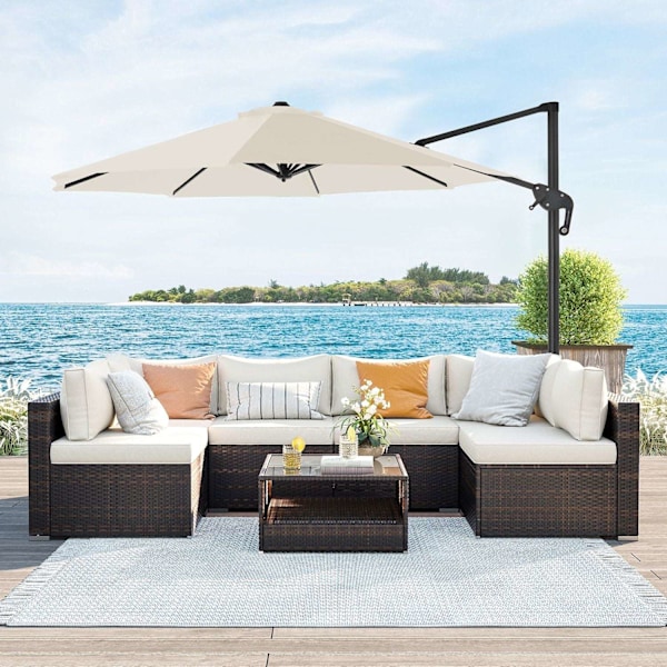 Rootz Cantilever Parasol - Beige Paraply - Solskærm - 240 g/m² polyesterstof - Ø 3m x 2,5m - Udendørs havemøbler