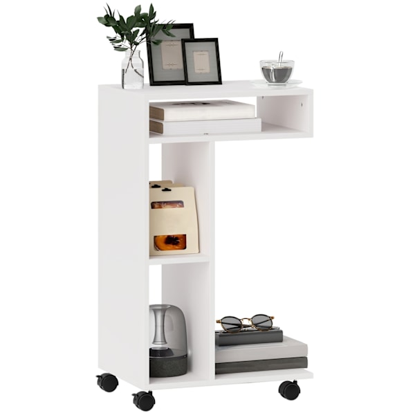 Rootz sidebord - C -formet serveringsbil - mobilarrangør - 4 hjul - effektiv opbevaring - 40 x 30 x 69 cm, robust spånplade, hvid