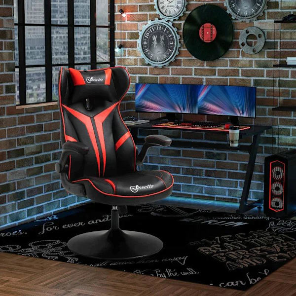 Rootz Gaming Chair - Ergonomisk Computerstol - Drejestol - Med Vippefunktion - Sort/Rød - 67 x 75 x 106-112 cm