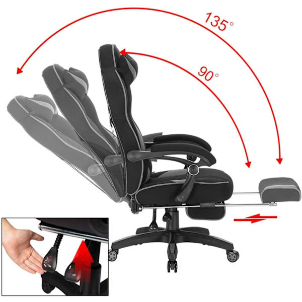 Rootz Gaming Chair - Kontorstol - Computerstol - Justerbar komfort - Åndbart materiale - Ergonomisk støtte - 121cm-128cm x 56cm x 46cm