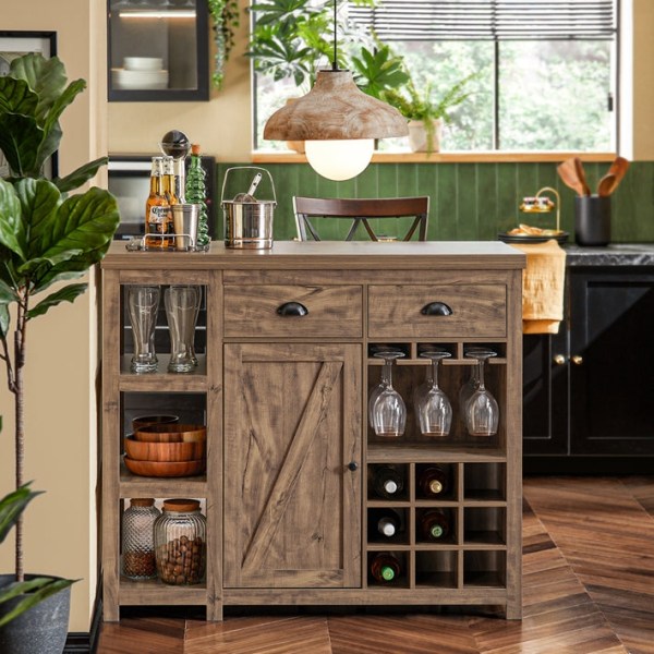 Rootz Kitchen Islandin senkki - Baaripöytä - Buffetkaappi - Vintage teollinen muotoilu - MDF- ja PB-materiaali - 110cm x 95cm x 55cm - Säilytys- ja vi