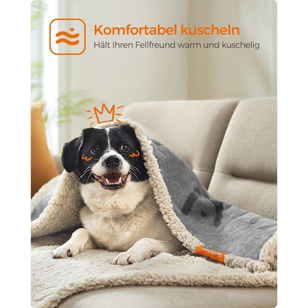 Rootz Vandtæt Hundetæppe - Pet Throw - Sherpa Tæppe - TPU film - Fluffy Sengetæppe - 127 cm x 101 cm - Letvægts gråt tæppe