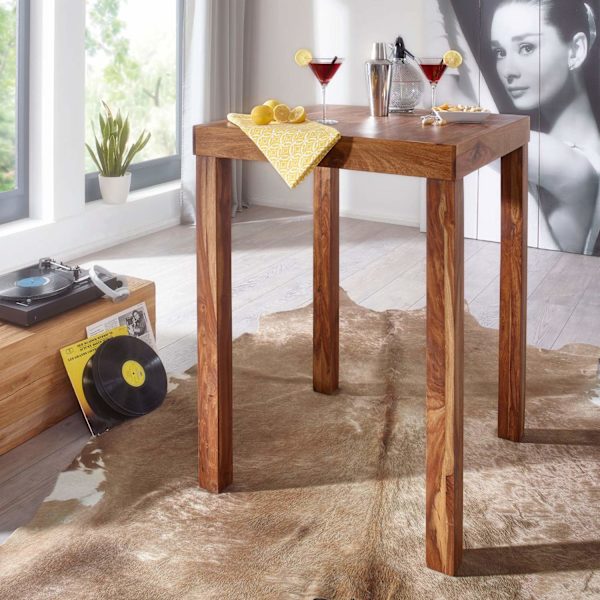 Rootz Bartisch kovapuu sheesham 80 x 80 x 110 cm bistropöytä maalaistyylinen puinen pöytä neliö tummanruskea