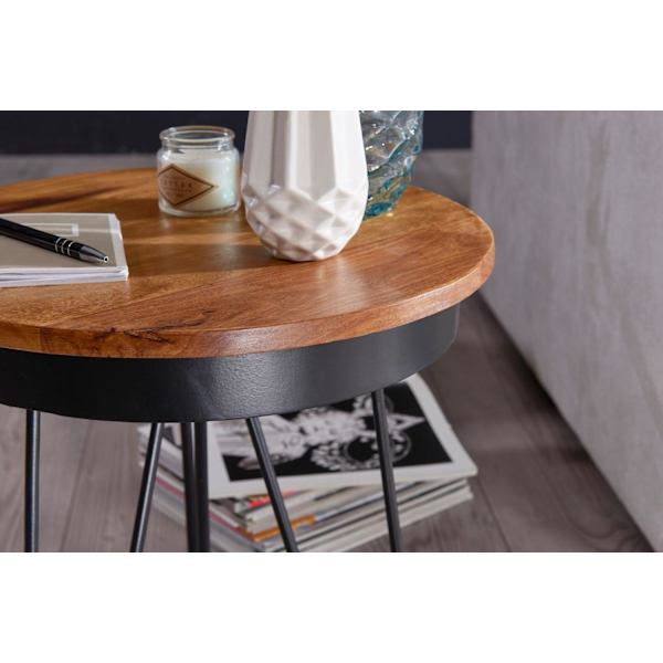 Rootz sidebord 43 x 45 x 43 cm Sheesham træ metal sofabord - Industriel stil Ægte træ borde Stue - Træbord Sofabord Metal ben - Anstellisch Dekotisch
