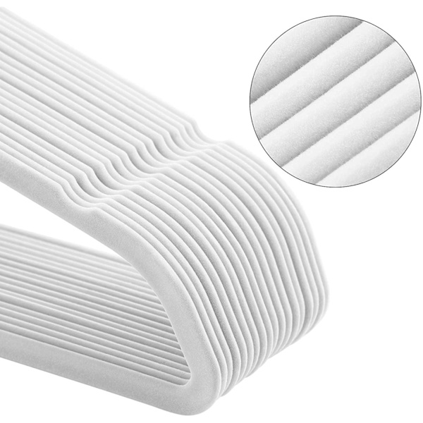Rootz tøjbøjler - 20 stykker - Fløjl - ABS - Anti-Slip - Hvid - 45 x 0,6 x 23,5 cm