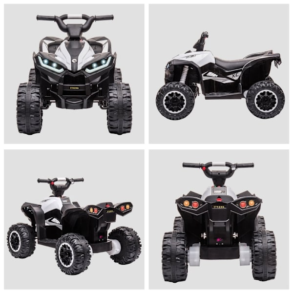 Rootz Quad elbil för barn - Elektrisk ATV för barn - Åkande fordon - Ergonomiskt säte - LED-strålkastare - 83 cm x 53 cm x 55,5 cm - Svart + Vit