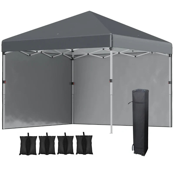 Rootz Folding Gazebo - 2 sidoväggar - Justerbar i höjdled - Sandsäck - Transportväska - Rostfri stålram - Stål - Oxford - Mörkgrå - 297L x 297W x 274H