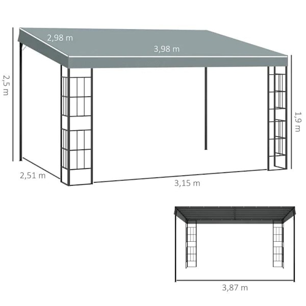 Rootz Pergola - Gazebo - Pavillon - Baldakintelt - Metal/Polyester - Grå - 3,98L x 2,98W x 2,5H m