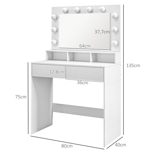 Rootz-kylpypöytä - Meikkipöytä - Meikkipöytä - Runsaasti säilytystilaa ja valaistus - 80W x 40D x 135K cm