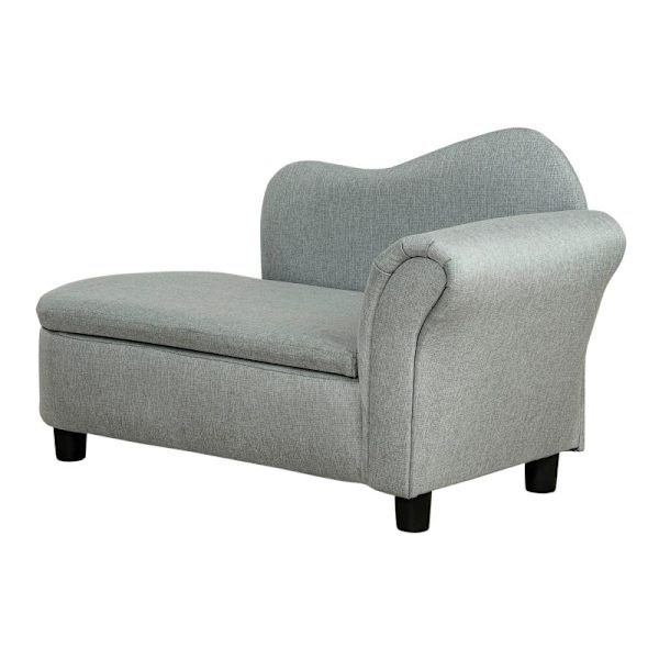 Rootz børnesofa - Chaiselong - Skjult opbevaringsrum - Eucalyptus træramme - Imiteret linned - Grå - 80 x 40 x 49 cm