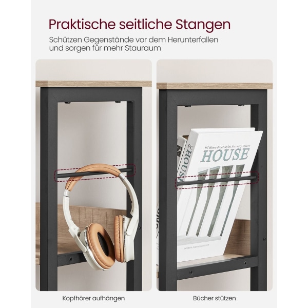 Rootzin monikäyttöinen telinehylly - näyttöteline - lastulevy teräs - raskaaseen käyttöön - helppo kokoaminen - kamelinruskea muste musta - 33 cm x 12
