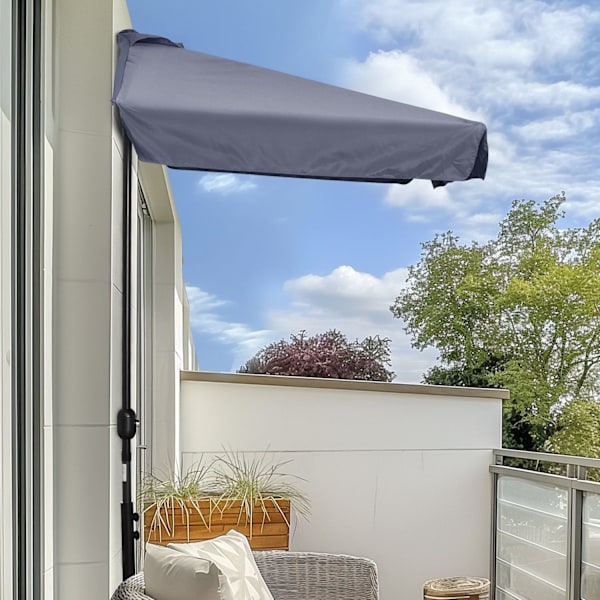 Rootz Half Parasol - Balkon Sunshield - UV Protection Paraply - Easy Crank - 2,3 m x 1,3 m x 2,49 m