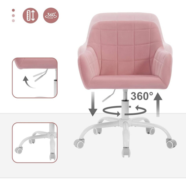 Rootz Kontorstol - Ergonomisk skrivebordsstol - Drejestol - Højdensitetsskum - Fløjl - Højdejusterbar - 58 cm x (77-85 cm) x 60,5 cm