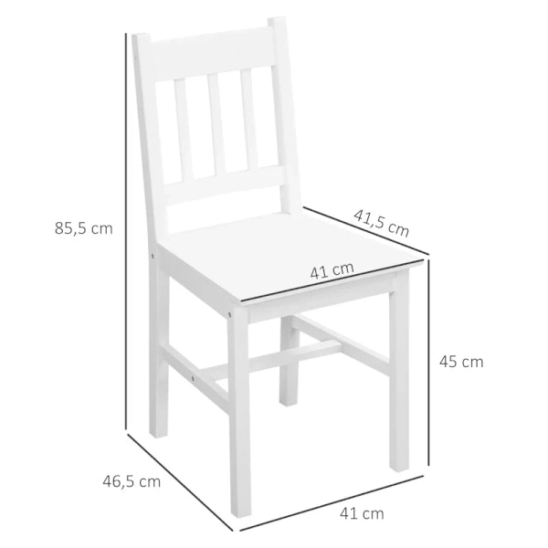 Rootz Spisestuestole - Køkkenstole - Massivt træ - Vandafvisende - 4 træstole - Fyrretræ - Hvid - 41 Cm X 46,5 Cm X 85,5 Cm