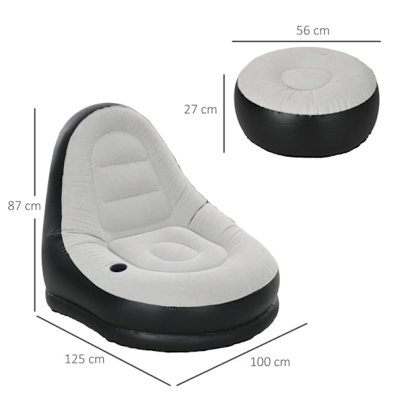 Rootz uppblåsbar stolset - Air Chair - Outdoor Lounger - Ergonomisk design - Slitstark plast - Bekväm mugghållare - 125cm x 100cm x 87cm - Ljusgrå + S