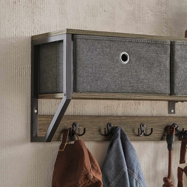 Rootz Væg Knagerække Væg - Entre Væghylde - Opbevaringsskab med 3 kurve 7 kroge - B100 x D20 x H30cm