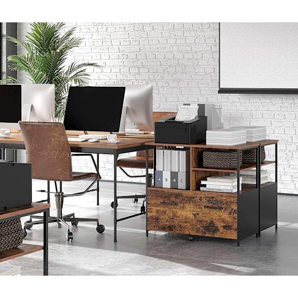 Rootz Arkivskab - Kontorskab - 1 Skuffe - Åbne rum - Skænk - Forarbejdet træ - Metal - Industriel - Brun - Sort - 82 x 40 x 75 cm