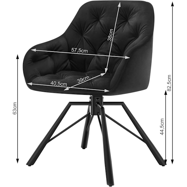 Rootz matstol - Modern köksstol - Vridbar fåtölj - Sammetstyg - Bekväm sits - 57,5 ​​cm x 82,5 cm x 53 cm